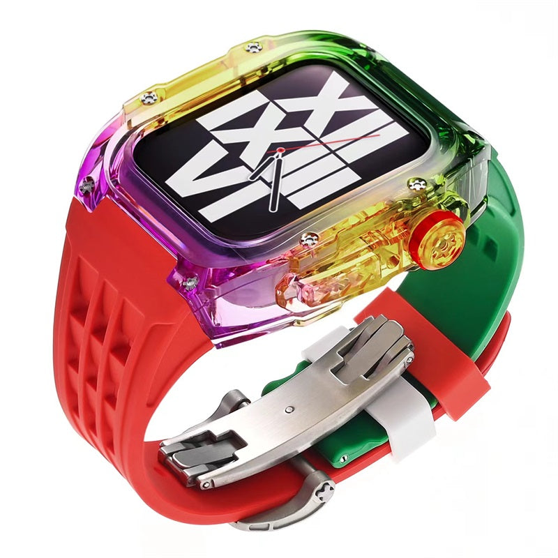 Transparent Rainbow Fluoroelastomer Apple Watch Case with Fluororubber Band - Durable & Stylish