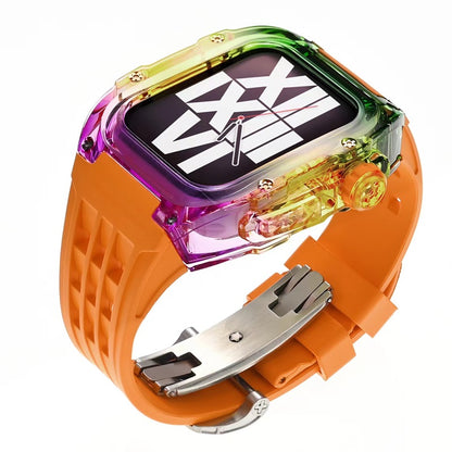 Transparent Rainbow Fluoroelastomer Apple Watch Case with Fluororubber Band - Durable & Stylish