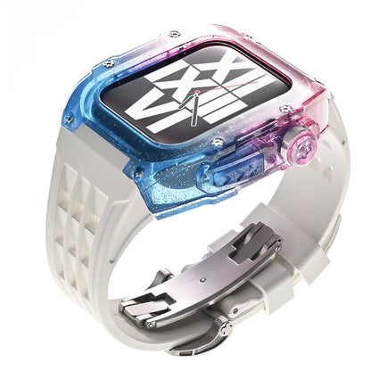 Transparent Rainbow Fluoroelastomer Apple Watch Case with Fluororubber Band - Durable & Stylish