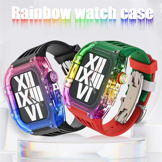 Transparent Rainbow Fluoroelastomer Apple Watch Case with Fluororubber Band - Durable & Stylish