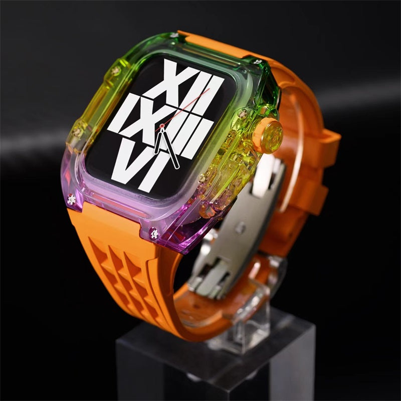 Transparent Rainbow Fluoroelastomer Apple Watch Case with Fluororubber Band - Durable & Stylish