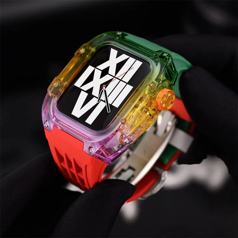 Transparent Rainbow Fluoroelastomer Apple Watch Case with Fluororubber Band - Durable & Stylish