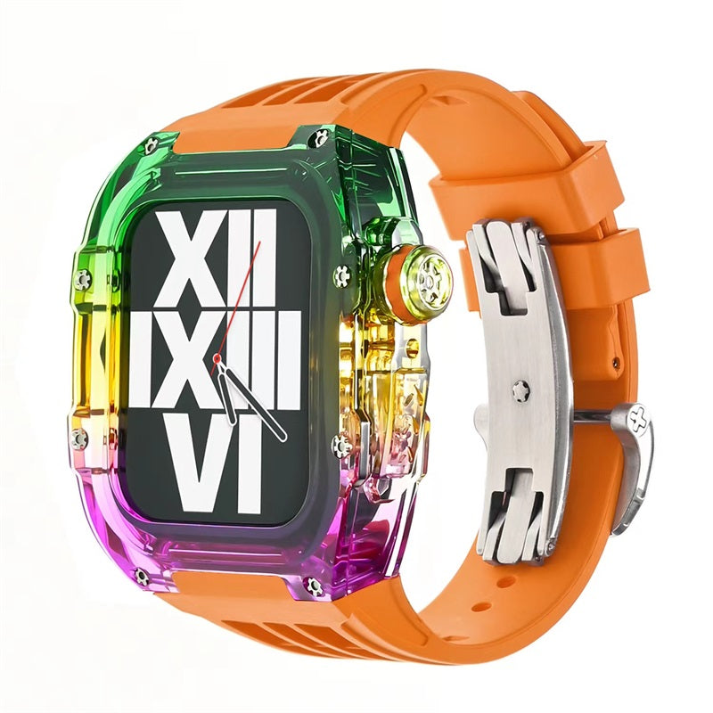 Transparent Rainbow Fluoroelastomer Apple Watch Case with Fluororubber Band - Durable & Stylish